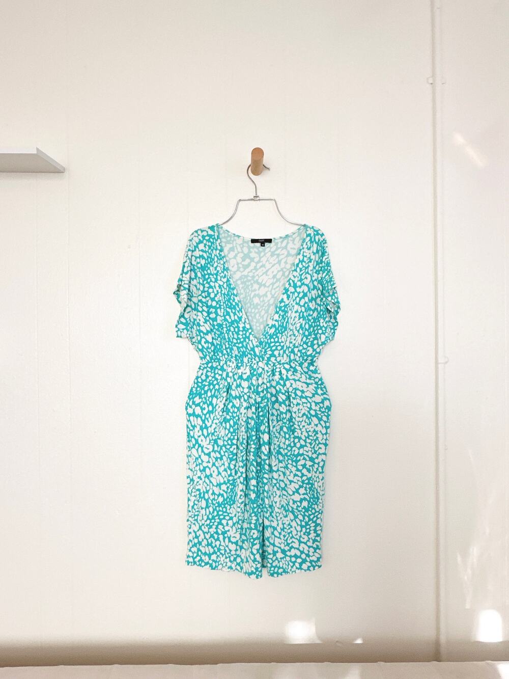 Tart Collections Teal White Geometric Maternity Dress Empire Waist Modal XS